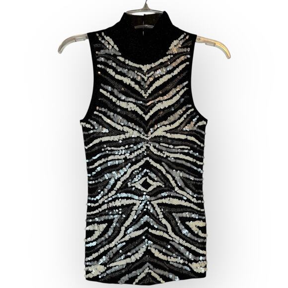 VTG 1990's Cache Women Stretch Knit Sleeveless Silver Sequin Top Size Medium - Picture 4 of 12